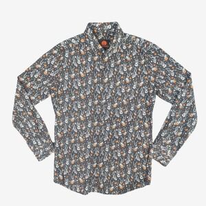 Simon Banks Mens Small Halloween Skeleton Pumpkin Print Button Music Shirt Black